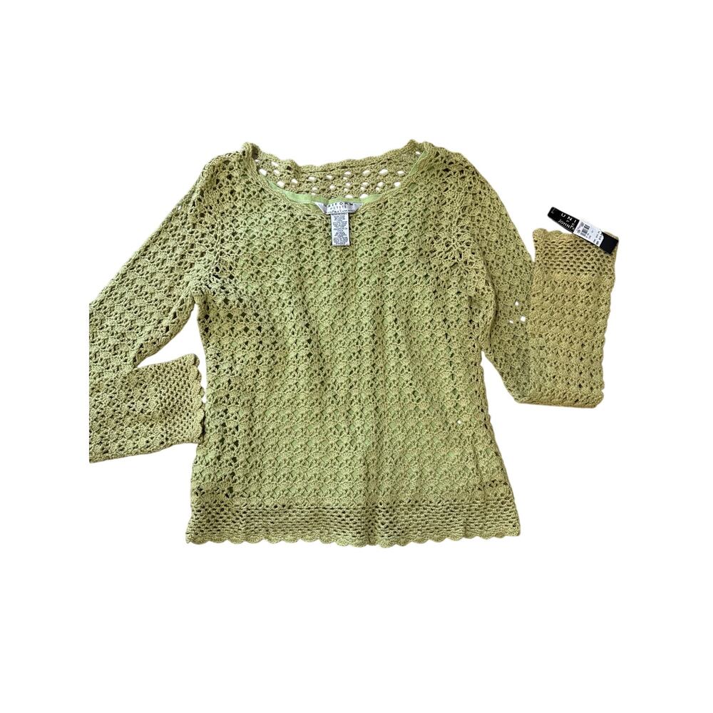 NWT Green Crochet Long Sleeve Top